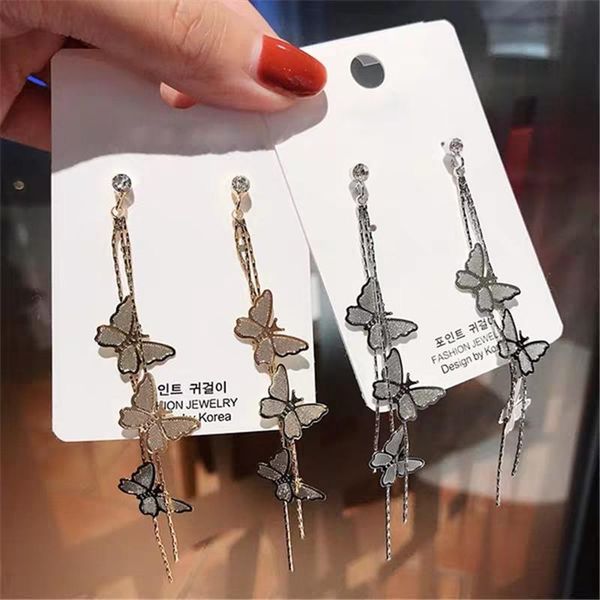 dangle & chandelier 2021 arrival metal trendy women earrings korean butterfly long tassel sweet earring girl female jewelry 3s300, Silver